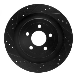 Ford Mustang Brake Rotor (1) - Rear Left - R1 Concepts - Drilled & Slotted - Black - `15-`23